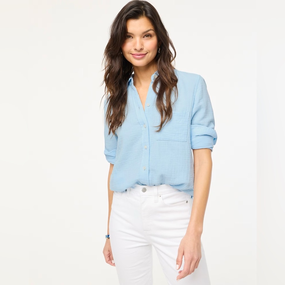 J Crew gauze button up shirt